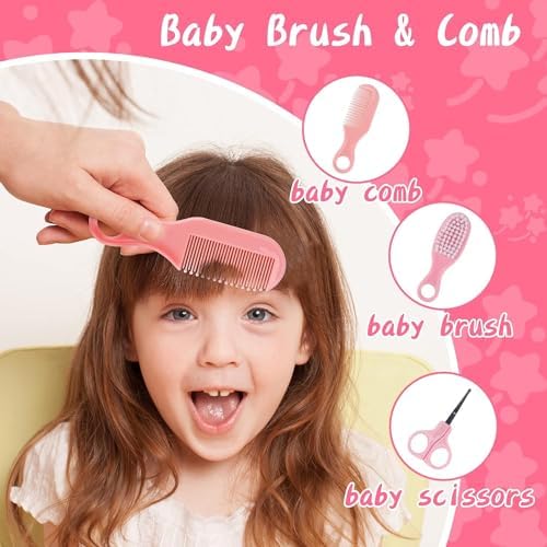 Baby Grooming and Healthcare Kit, Infant Safety Care Set with Hair Brush Comb Nail Clipper Nasal Aspirator,Baby Essentials Kit for Newborn Girls Boys (13 in 1, Pink) - Image 3
