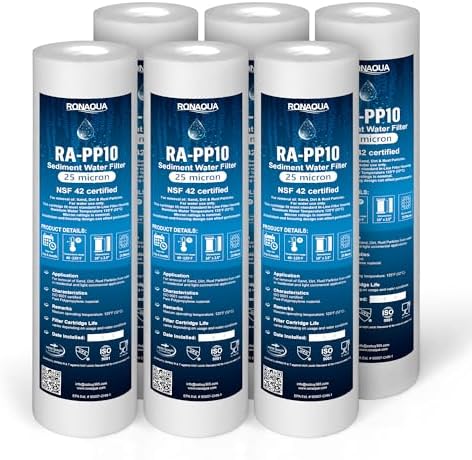 Ronaqua 25 Micron Sediment Water Filter Cartridge 10"x2.5", NSF Certified, 4-Layer Filtration for any 10-inch RO Units & Whole House Systems, Compatible with Culligan P5, AP110, WHKF-GD05, 6 Pack - Image 2