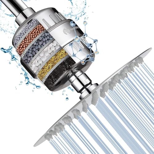 NearMoon Shower Head and 15 Stage Shower Filter Combo, High Pressure Filtered Shower for Hard Water, Improves the Condition of Your Skin, Hair (8 Inch, Chrome) by NearMoon