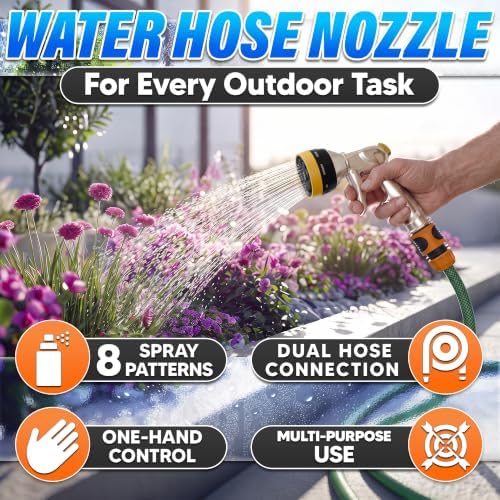 Metal Garden Heavy Duty Hose Nozzle, 8 Spray Patterns, Lock Clip - Image 4