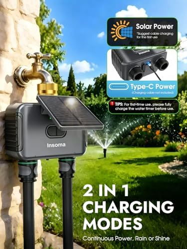 Insoma Solar WiFi Water Timer w/Adjustable 120° Solar Panel, 2-Zone Smart Sprinkler Timer Solar&Type-C Powered, APP&Voice Control Auto Irrigation for Lawn Garden, No Need Hub, Work with Alexa&Google - Image 5
