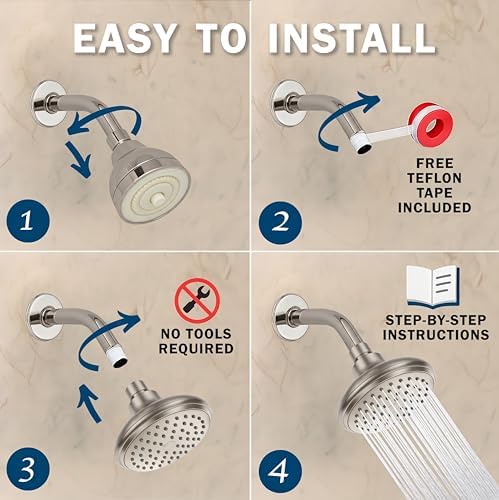 Aqua Elegante High Flow Shower Head - 2.5 GPM - Brushed Nickel - Image 5