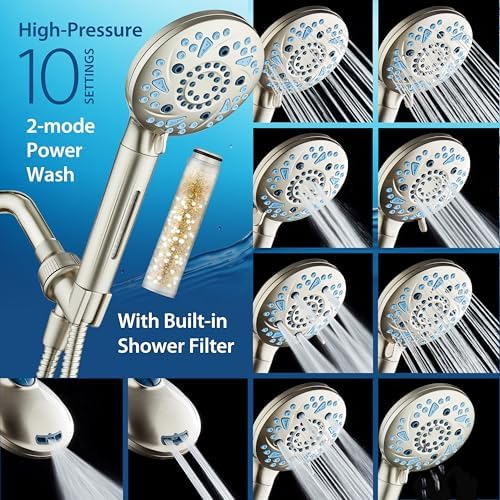 AquaCare High Pressure 10 Spray Mode Filtered Showerhead - Handheld Shower Head Filters Chlorine to Heal Dry Skin, Revive Hair - Dual Power Wash Cleans Tub, Tile, Pets - Hard Water Softener, Nickel - Image 4