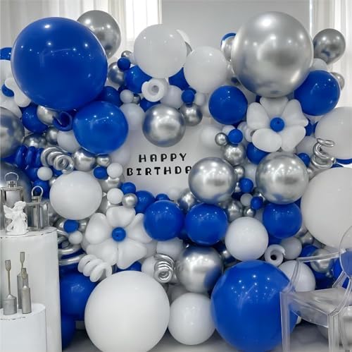 136pcs Blue White Silver Balloon Garland Kit - 18/12/10/5 Inch Balloons - Image 4