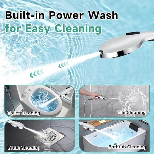 BRIGHT SHOWERS High Pressure Shower Head with Handheld, 9 Spray Settings Showerhead Built in Power Wash to Clean Tub and Pets, Extra Long 69" Hose, Adjustable Bracket, Chrome - Image 3