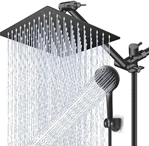 12” Black High/Low Pressure Water Rain Shower Head with 11” Extension Arm by PINWIN