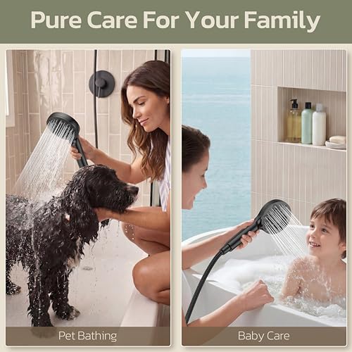 6-Setting Filtered Handheld Shower Head, JDO High Pressure Shower Head with Replaceable Filter Cartridge 4.7 Inch Detachable Showerhead for Chlorine Hard Water Removal, 59 Inch Stainless Steel Hose - Image 3
