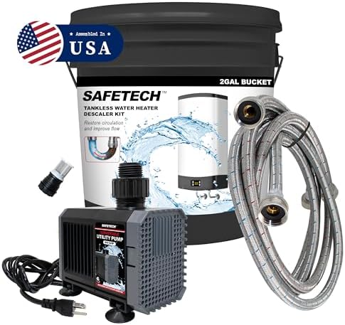 Safetech Tankless Water Heater Flushing Kit with Premium Braided Hoses, Mag Drive Pump, and Instructions by SafeTech