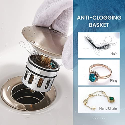 REGALMIX Bathroom Sink Drain, Vessel Sink Pop Up Drain,Built-in Anti-Clogging Strainer, Sink Drain Assembly Without Overflow Brushed Nickel,(1-1/2" to 1-3/4") RWF082B - Image 4