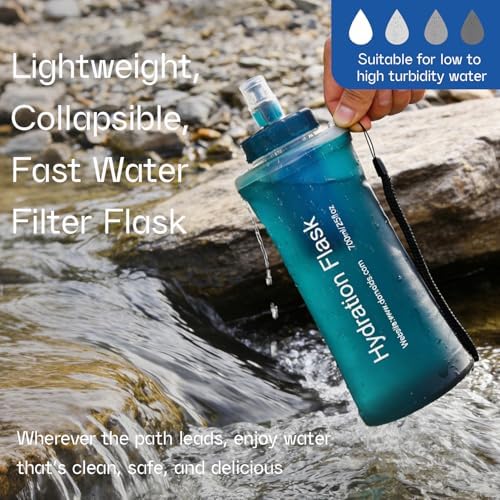 GUYI 1.0L Collapsible Water Filter Bottle, Removes Impurities, BPA Free, Ultralight for Hiking, Camping, Cycling & Travel-Dusty Blue - Image 3