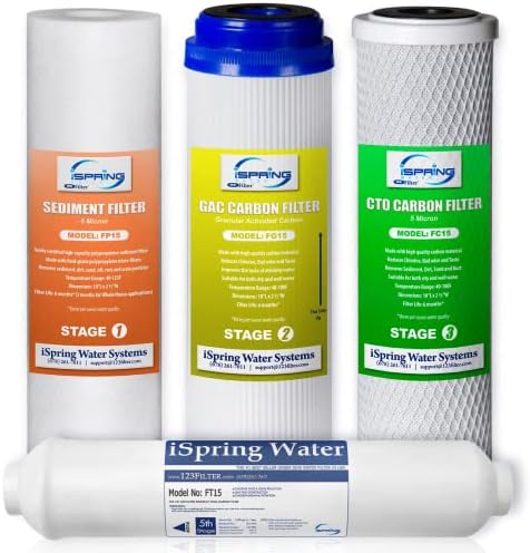 iSpring F4 for Standard Reverse Osmosis RO Systems with Post Carbon 6-Month Replacement Supply Filter Cartridge Pack Set, 4 Count (Pack of 1), White, 4 Piece by iSpring