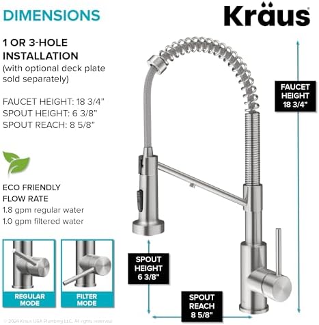 KRAUS Bolden 2-in-1 Commercial Style Pull-Down Single Handle Water Filter Kitchen Faucet in Spot-Free Stainless Steel with Purita 2-Stage Under-Sink Filtration System - Image 4