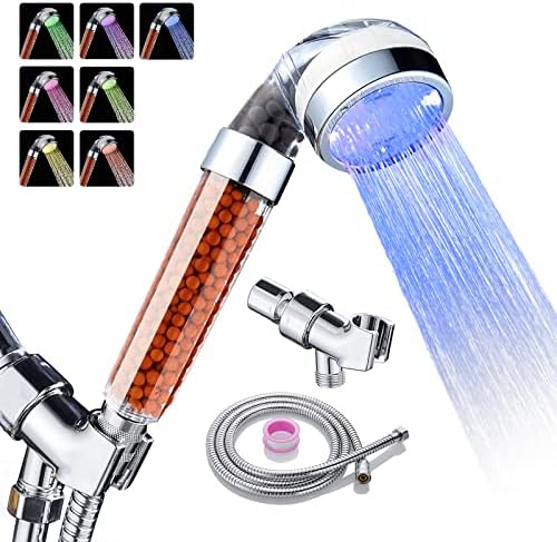 Cobbe Led Shower Head Set With Light,Handheld Showerhead with Hose and Base for Dry Skin&Hair,High Pressure Shower Heads With Filters-7 Colors Change Cyclically by Cobbe