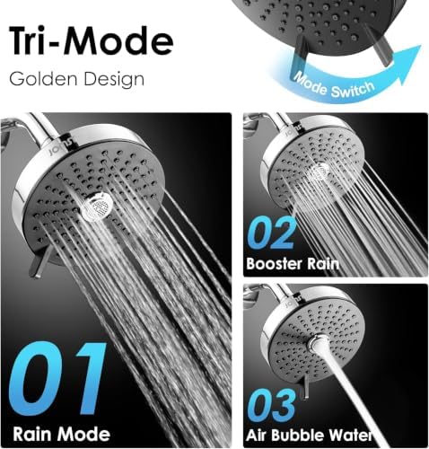 High Pressure Shower Head with 3 Spray Modes, Water Saving Chrome Showerhead, Self-Cleaning Nozzles, Universal G1/2" Tool-Free Installation - Compatible with SA-001 - Image 4