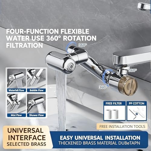 1080° Sink Faucet Aerator Extension Swivel Faucet Extender for Toddlers, 4 Sprayer Modes Rotatable Bathroom Kitchen Head Replacement Tap Attachment with Filter - Image 2