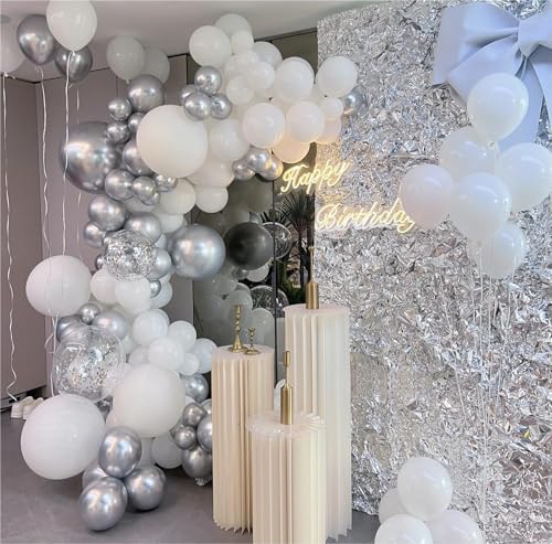 136pcs White and Silver Balloons Garland Arch Kit With Clear Balloons - Image 3