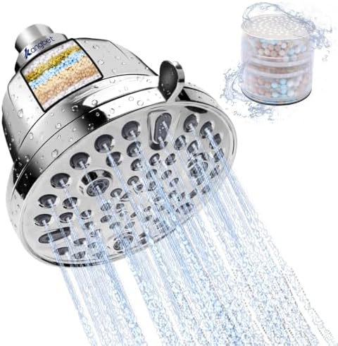 Filtered Shower Head - Shower Head with Filter for Hard Water Softener – Removes Chlorine & Heavy Metals,Protect Colored Hair and Soothe Dry Skin (Chrome) by KangbetFilteredShowerHead