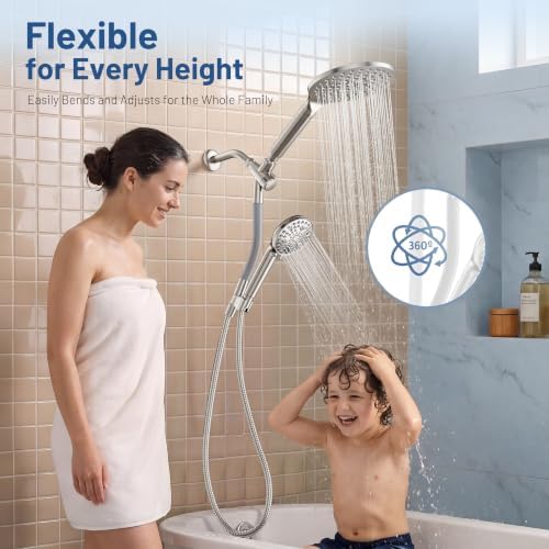 MakeFit Dual Filtered Rain Shower Head Combo, High Pressure Handheld Shower Head with Adjustable Bar - Rainfall Shower Head And Showerhead with Filter for Hard Water - Removes Chlorine(Brushed Nickel) - Image 2
