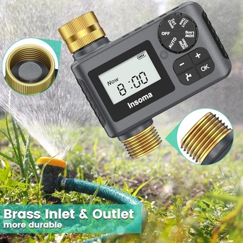 Sprinkler Timer with Brass Inlet and Outlet, Programmable Water Timer for Outdoor Garden Hose, Hose Timers with Rain Delay/Manual/Auto Mode, Drip Irrigation and Lawn Watering System, 1 Outlet - Image 6