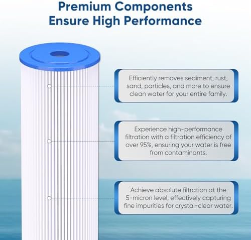 PUREPLUS 20"x4.5" Whole House Water Filter, 3-Stage Pleated, Iron & Carbon - Image 2
