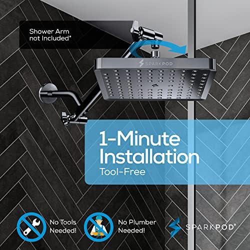 SparkPod Rain Shower Head, 8 Inch Square, Charcoal Grey Finish - Image 5