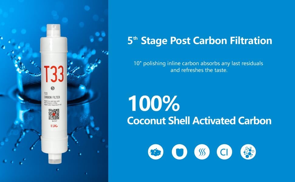 5 Stage Reverse Osmosis Replacement Filter Kit with 75GPD Membrane 5pcs Replacement Cartridge Pack Kit for Standard Reverse Osmosis RO Systems Complete RO Filter Set - Image 5