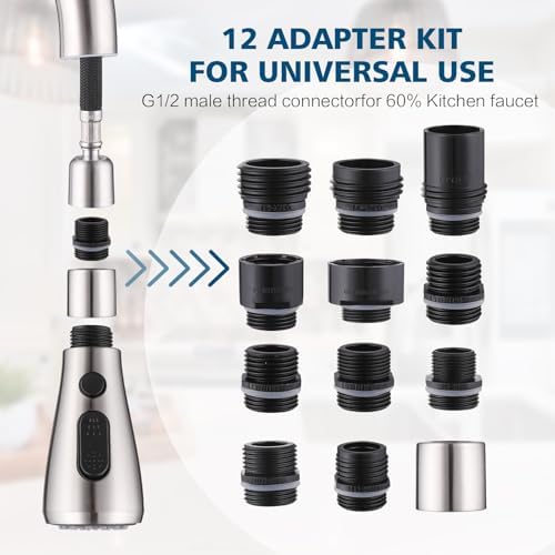 Kitchen Faucet Head Replacement 2 Modes with 12 Adapters, Pull Down Spray Head for Kitchen Faucet, Kitchen Sink Sprayer Replacement Compatible with Moen, American Standard, Kohler Faucets - Image 5