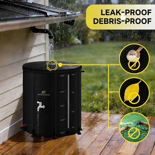 53 Gallon/200L Collapsible RainWater Collection Barrel,Water Tank&Reinforced with 2mm Frame Portable Rain Catcher,Includes Quick-Connect Tap&Sprinkler,Heavy Duty 0.6mm PVC for Long-Lasting Use,Black - Image 5