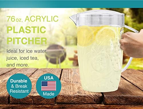 Arrow Clear Plastic Beverage Pitcher with Lid, 76 oz - Thick-Walled Fruit Design - Dishwasher Safe - Ideal for Water, Iced Tea & Juice - BPA Free - Made in USA - Image 2