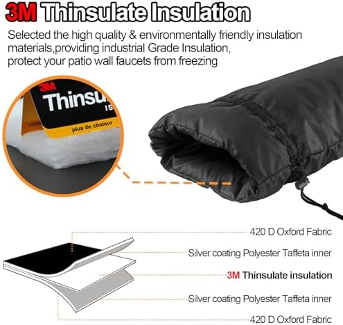 Extended Outdoor Faucet Cover for RV Park Water Hydrant Insulated, 3M Thinsulate Insulation Sprinkler Freeze Protector for Winter & Summer, 43"H x 18"W for Garden Lawn Faucets & Yard Hydrant - Black - Image 4