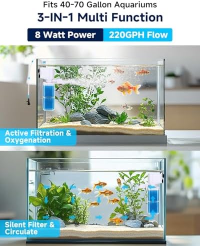 fishkeeper 4-in-1 Mutil Stage Aquarium Power Filter, 6W/8W/13W, 20-100Gal - Image 2