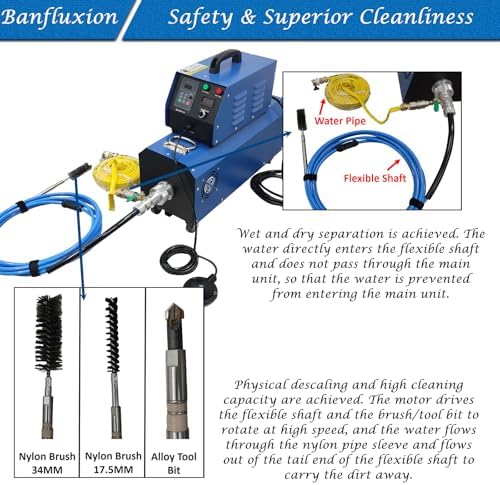 1500W Industrial Boiler Tube Cleaner, 110V/220V Pipeline Cleaning Machine with 26ft Flexible Shaft & Brush Kit, for 12-36mm/0.47-1.42in Heat Exchanger Evaporator Duct Descaling - Image 3