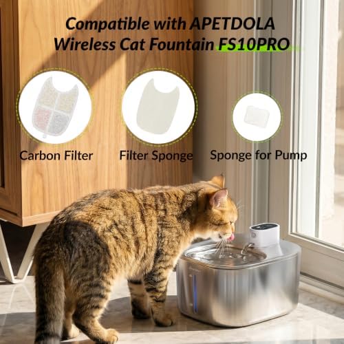 Cat Water Fountain Filter,12 Pack FS10PRO Cat Fountain Filter Replacement, 12 PCS Filters & 12 PCS Sponge Set for Stainless Steel Cat Dispenser,6 Layer Filters for Pet Fountain - Image 2