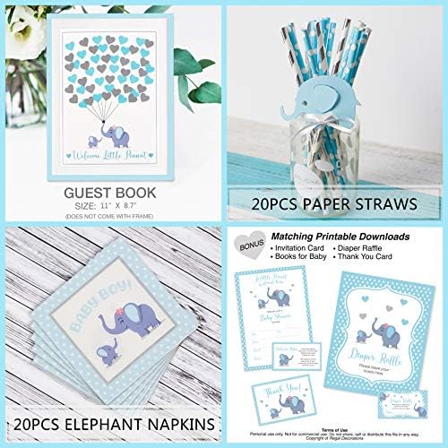 697 Piece Blue Elephant Baby Shower Decorations for Boy Kit - It's a BOY Pre-Strung Banners, Garland Guestbook Mommy to Be Sash Balloons Cake Toppers Fans Lantern Napkins Straws Games & Favor Stickers - Image 3