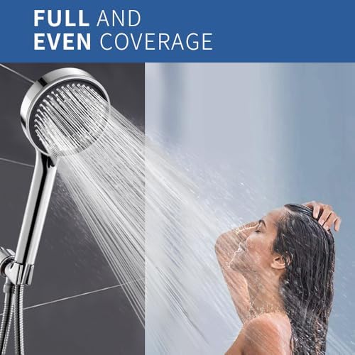 Handheld Shower Head, High Pressure Shower Head With 80" Hose And Adjustable Bracket, Anti-Clog Nozzles, 5 Spray Setting Showerhead, Chrome - Image 5