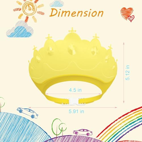 Baby Shower Cap Shield, Baby bath set shower cap, Visor Hat for Eye and Ear Protection for 0-9 Years Old Children,Cute Crown Shape Makes the Baby Bath More Fun (Yellow) - Image 6