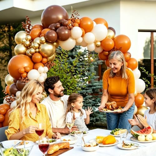 Fall Balloon Arch Garland Kit 139Pcs Brown Orange Gold Sand White Balloons - Image 4