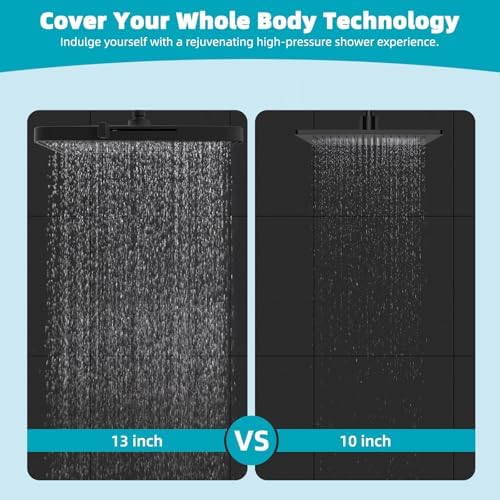 Hibbent cUPC Certified 5 Spray Modes Shower Head, 13'' High Pressure Large Rainfall Shower Head, High Flow Waterfall Bathroom Fixed Showerheads, Adjustable Swivel Ball Joint, Matte Black - Image 3