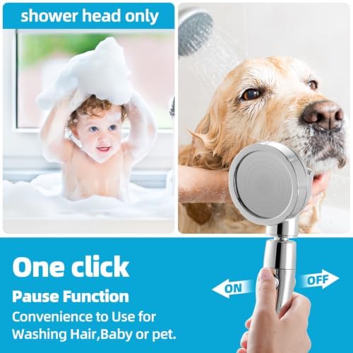 Marbrasse High Pressure Shower Head, 3-Settings Handheld Showerhead with ON/Off Full Shutoff Push Button and Switch to Control Flow, Angle-Adjustable Water Saving Body Sprays(Chrome) - Image 3