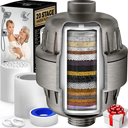 AquaHomeGroup 20-Stage Shower Filter with Vitamin C and E, Brushed Nickel by Aquahomegroup