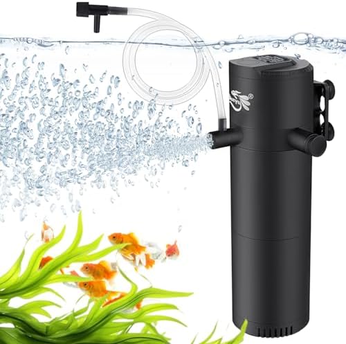 Aquarium Filter for 30-70 Gallon Tank, Fish Tank Filter with Wave-Maker Oxygenation Circulation, Adjustable Air Flow Filter for Freshwater & Saltwater, 4 in 1 Submersible Filter (12W) by BlueYu