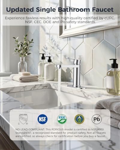 FORIOUS Bathroom Faucet 1 Hole, Single Handle Vanity Faucet Polished Chrome - Image 3