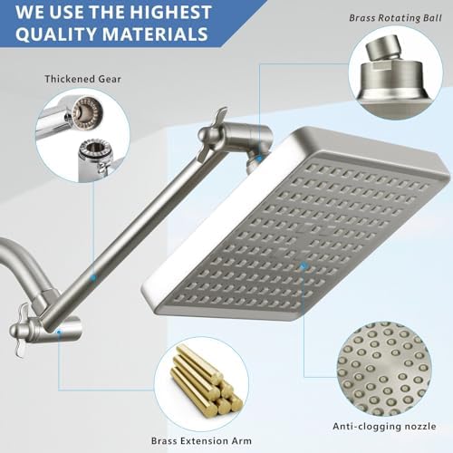 Voolan Rain Shower Head with 11" Extension Arm - High Pressure Rainfall Showerhead - Luxury Modern Look - Comfortable Shower Experience Even at Low Water Flow (Square, Brushed Nickel) - Image 3