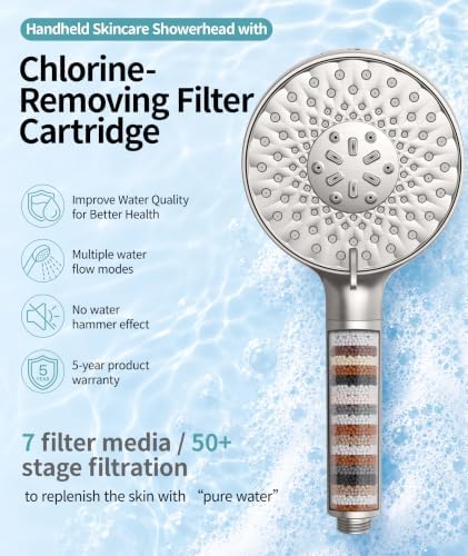 SR SUN RISE Filtered Shower Head with Handheld High Pressure 9 Spray Mode Showerhead Detachable Shower Head Water Softener Filters Beads for Hard Water Remove Chlorine 4 Filters Light Champagne - Image 2