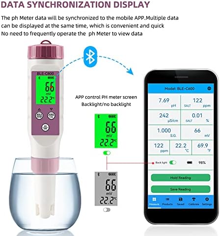 7 in 1 PH Meter PH Tester,0.01 High Accuracy Digital PH Meter for Water,PH/TDS/EC/ORP/S.G/Salt/Temp Tester,TDS Meter Water Tester for Drinking Water,Hydroponics,Plants,Aquarium and Pool - Image 3
