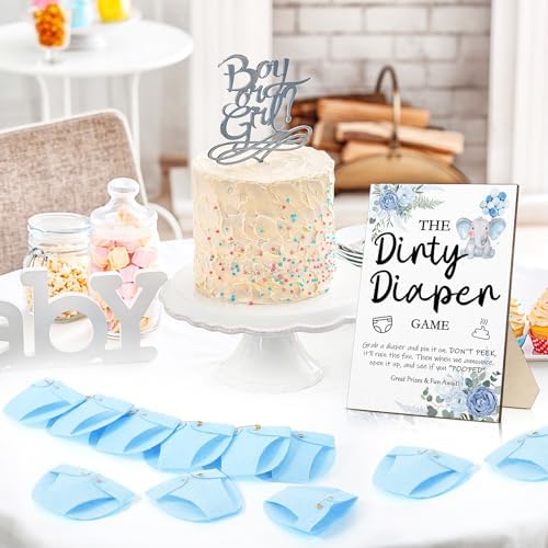 Roowest 51 Pcs Dirty Diaper Baby Shower Games, Blue Elephant - Image 6