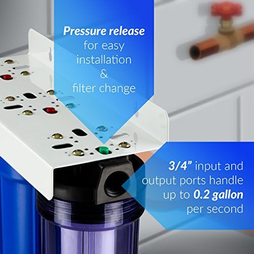 iSpring WCB32+AHPF12MNPT12X2 Whole House Water Filter System, Reduces up to 99% Chlorine, 3-Stage Water Filtration System w/Clear 1st-Stage Housing & 3/4" Push-fit Stainless Steel Hose Connectors - Image 3