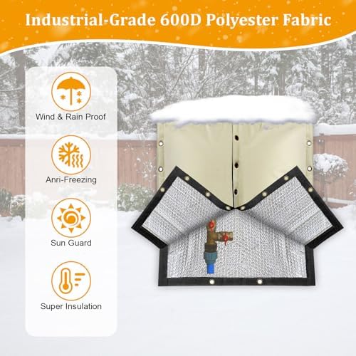 RICHIE 4-Way Opening Backflow Preventer Cover (5°F) Heavy-Duty 5-Layer Insulated Enclosure, All-Weather Protection for Outdoor Pipe, Irrigation Sprinkler Valve, Well Water Pump, 30" Wx24 H Beige - Image 5