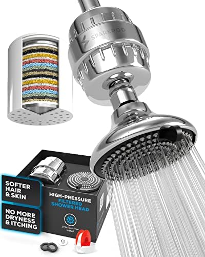 SparkPod Filtered Shower Head Set for Hair & Skin, 3 Spray Settings, Round by SparkPod