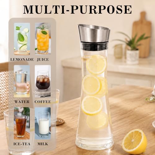 GLASKEY Glass Water Carafe with Lid, 33 oz Glass Water Jug, Dishwasher Safe, Borosilicate Glass Pitcher for Hot and Cold Water, Milk, Coffee and Homemade Drinks - Image 6